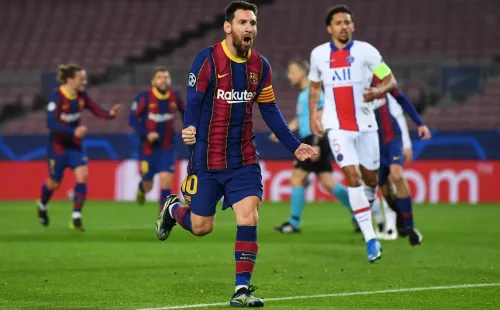 Messi comemora gol do Barcelona. Foto: Getty Images