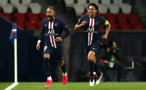 Neymar e Marquinhos, do PSG, durante comemoração. Foto: Getty Images