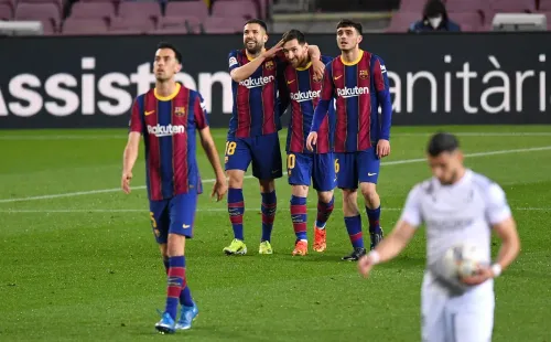 Jogadores do Barcelona em comemoração. Foto: Getty Images