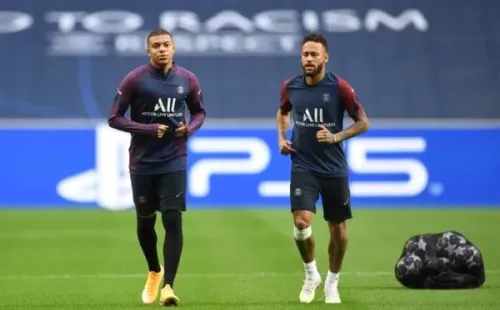 Mbappé e Neymar em treino do PSG. Foto: Getty Images
