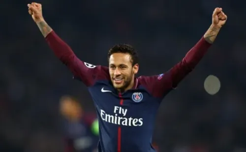 Neymar comemora gol na Champions League. Foto: Getty Images