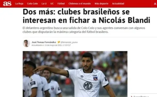 Reportagem do As, do Chile, informa o interesse de Bahia e Athletico em Nicolás Blandi (Foto: Reprodução/As)
