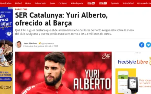 Yuri Alberto vira destaque do jornal espanhol AS no radar do Barcelona (Foto: Reprodução/AS)