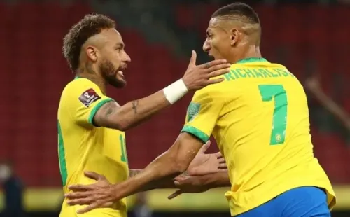 Neymar e Richarlison em comemoração. Foto: Getty Images