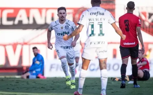 Palmeiras comemorando gol. (Foto: Heber Gomes/AGIF)