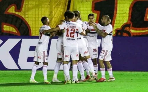 São Paulo comemorando gol de Pablo. (Foto: Rafael Vieira/AGIF)