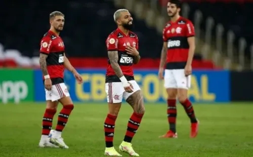 Gabigol, Arrascaeta e Gustavo Henrique, do Flamengo. Foto: Getty Images