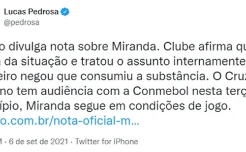 Informações sobre Miranda, do Vasco (Foto: Reprodução/Twitter)