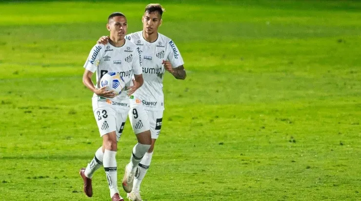 Jogadores do Santos comemoram gol (Foto: Diogo Reis/AGIF)