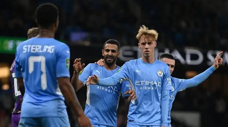 Comemoração dos jogadores do Manchester City (Foto: Getty Images)