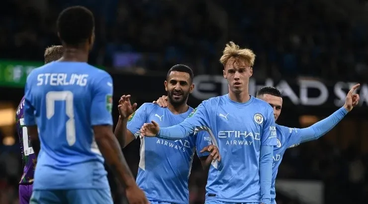 Comemoração dos jogadores do Manchester City (Foto: Getty Images)