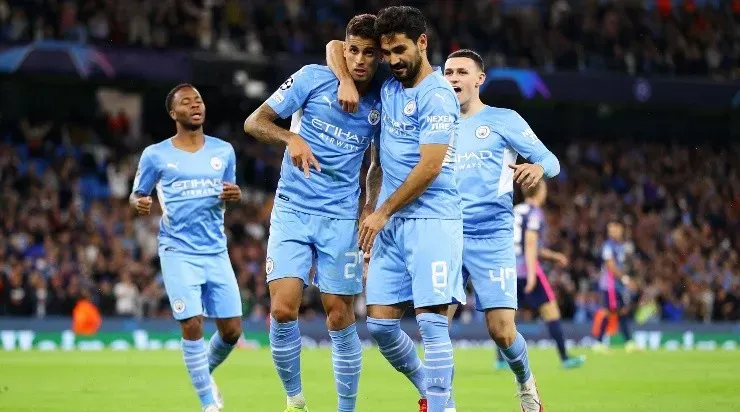 Comemoração dos jogadores do Manchester City (Foto: Getty Images)