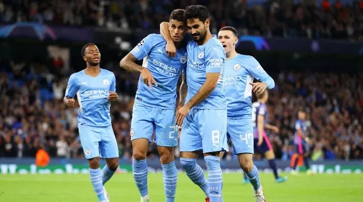 Comemoração dos jogadores do Manchester City (Foto: Getty Images)