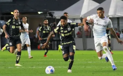Grêmio em campo contra o Santos. (Foto: Fernanda Luz/AGIF)