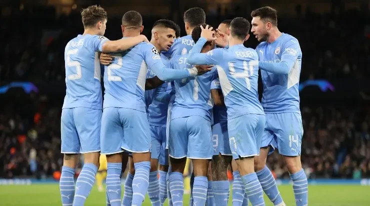 Comemoração dos jogadores do Manchester City (Foto: Getty Images)
