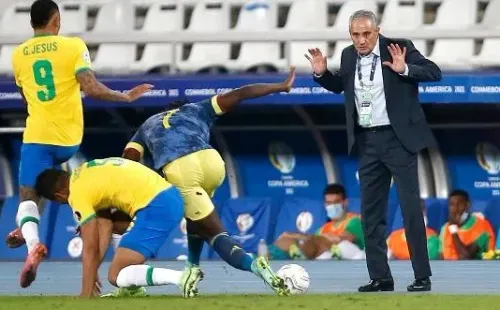 RIO DE JANEIRO, BRAZIL - JUNE 23: Tite head coach of Brazil reacts during a Group B match between Brazil and Colombia as part of Copa America Brazil 2021 at Estadio Ol?mpico Nilton Santos on June 23, 2021 in Rio de Janeiro, Brazil. (Photo by Wagner Meier/Getty Images)