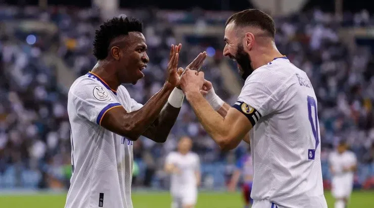 Foto: Helios de la Rubia/Real Madrid via Getty Images/Arábia Saudita - Vini Jr. e Benzema: dupla balançou as redes diante do Barça