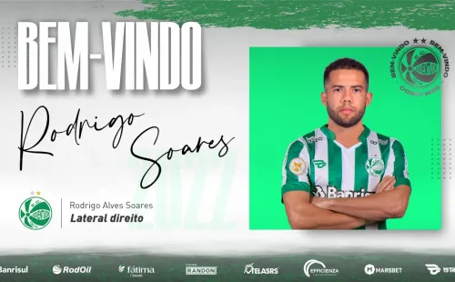 Arte/ Twitter Juventude / Rodrigo Soares é o mais novo contratado do Juventude para a temporada 2022.