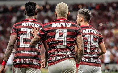 Foto: Marcelo Cortês/Flamengo – Bruno Henrique, Gabigol e Arrascaeta têm atuado juntos no time titular de Paulo Sousa