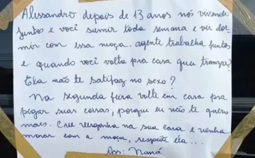 Bilhete deixado pela empresária no carro do marido - Foto: Twitter