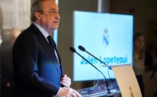 ( (Photo by Quality Sport Images/Getty Images) Florentino Pérez alfineta Mbappé após a coquista do Real Madrid