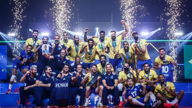 Brasil festeja título da Liga das Nações de 2021 — Foto: Divulgação