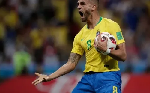 Agif/Luis Lopes – Renato Augusto comemora gol na Copa do Mundo de 2018