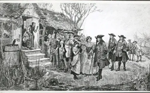 (Photo by Hulton Archive/Getty Images) - Uma pessoa sendo acusada de bruxaria.