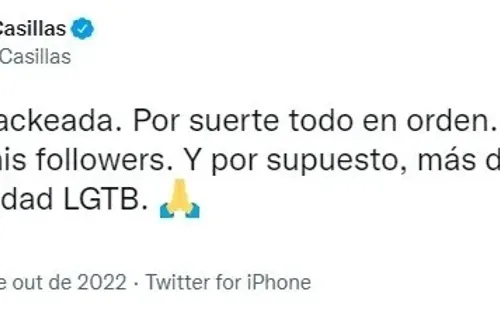 Foto: Reprodução/Twitter Oficial Casillas - O ex-goleiro disse que sua conta foi hackeada