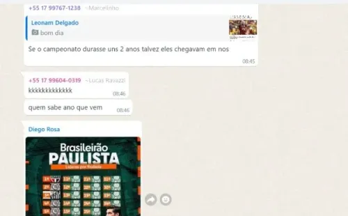 Foto: Reprodução/WhatsApp – Torcedores do Palmeiras ironizaram declaração de Vidal, do Flamengo