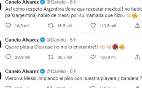 Foto: Reprodução/Twitter. Canelo Alvarez apontou desrespeito de Messi pela camisa do México