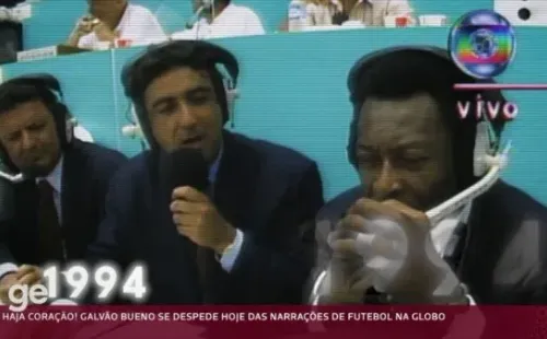 Foto:Reprodução GE/YouTube – Arnaldo Cezar Coelho, Galvão Bueno e Pelé