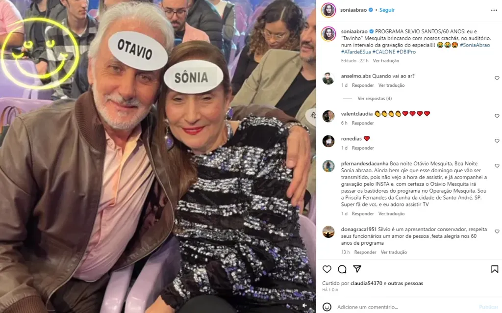 Otávio Mesquita e Sonia Abrão – Foto: Instagram @soniaabrao