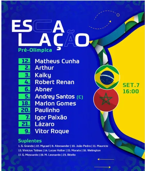 Segunda arte publicada pela CBF, já com Alexsander entre os relacionados para o jogo | Foto: reprodução/CBF