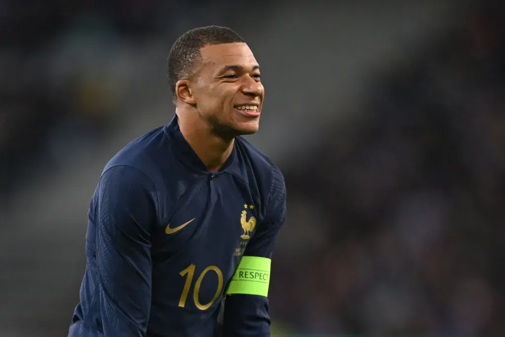 LILLE, FRANCE – OCTOBER 17: Kylian Mbappe of France reacts during the International Friendly match between France and Scotland at Decathlon Arena on October 17, 2023 in Lille, France. (Photo by Mike Hewitt/Getty Images)