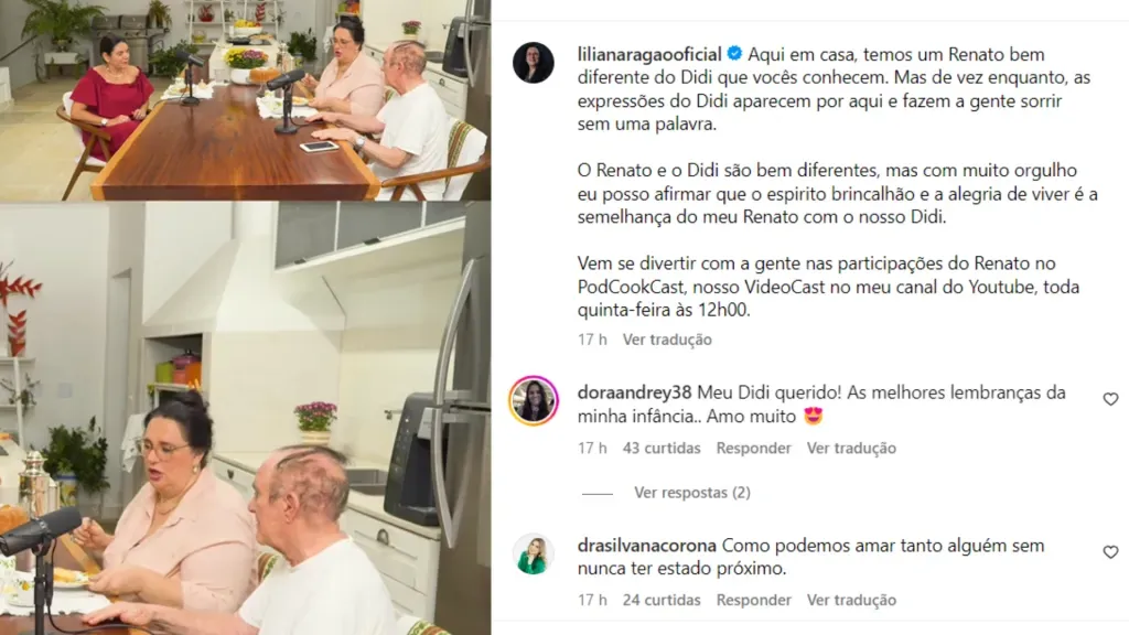 Lilian Aragão e Renato Aragão em podcast. Reprodução/Instagram