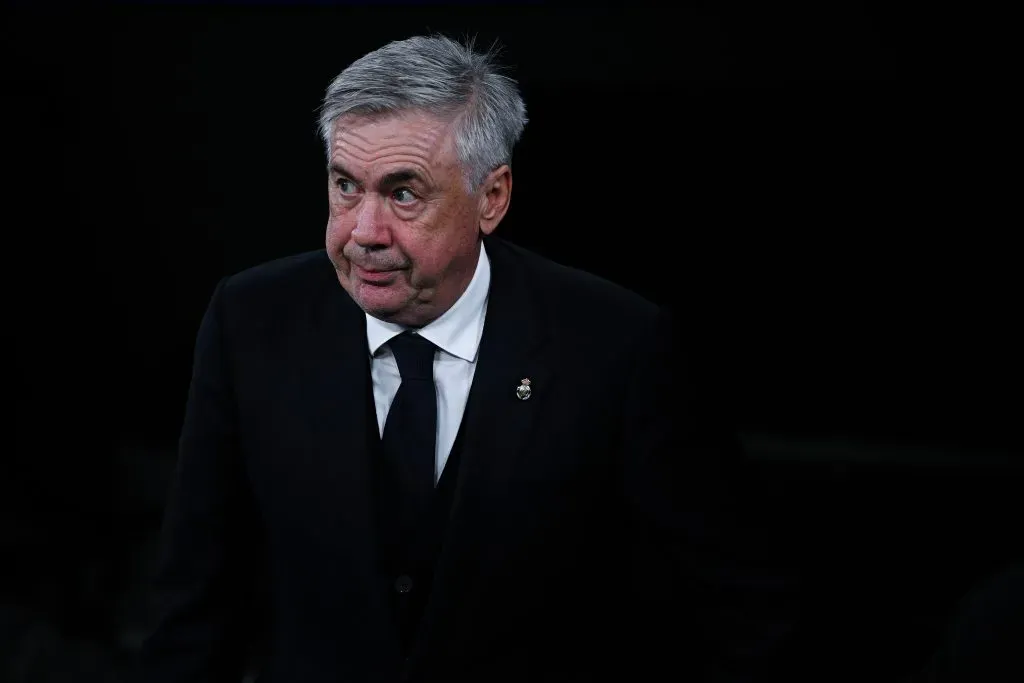 Carlo Ancelotti técnico do Real Madrid se render a futebol de Endrick. Foto: David Ramos/Getty Images
