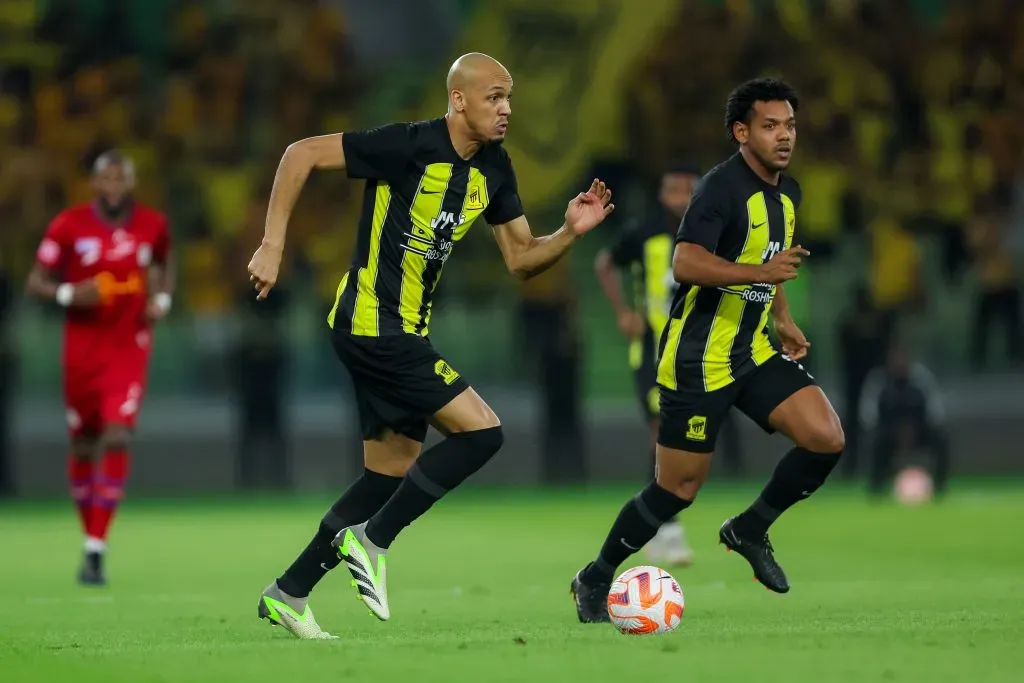 JEDDAH, SAUDI ARABIA – NOVEMBER 10: Fabinho of Al Ittihad during the Saudi Pro League match between Al-Ittihad and Abha Club at Prince Abdullah Al Faisal Stadium on November 10, 2023 in Jeddah, Saudi Arabia. (Photo by Yasser Bakhsh/Getty Images)