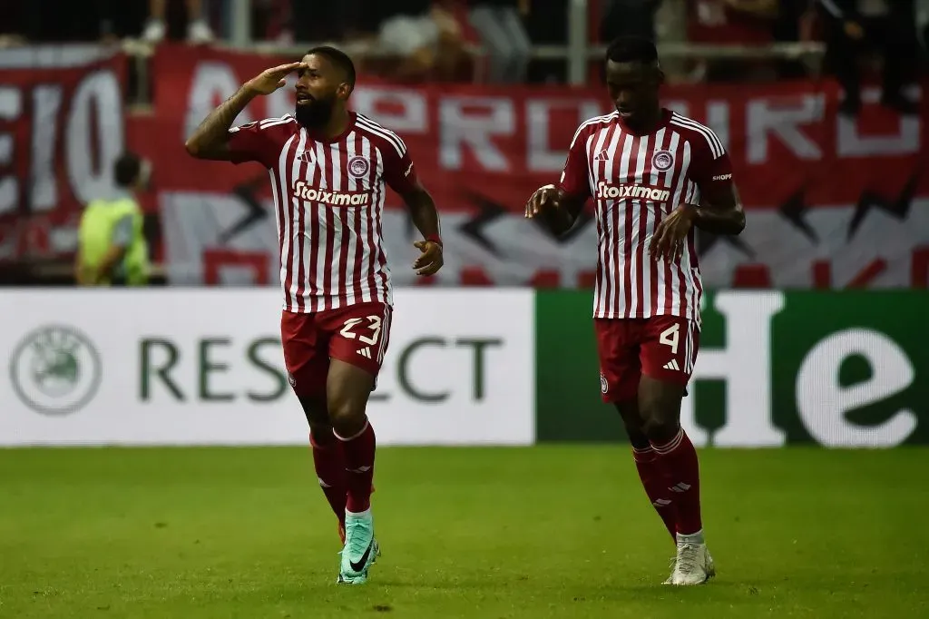 Rodinei of Olympiakos celebrates after an own goal by Angelo Ogbonna of West Ham United (not pictured), Olympiakos’ second goal during the UEFA Europa League 2023/24 match between Olympiacos FC and West Ham United FC at Karaiskakis Stadium on October 26, 2023 in Piraeus, Greece. (Photo by Milos Bicanski/Getty Images)