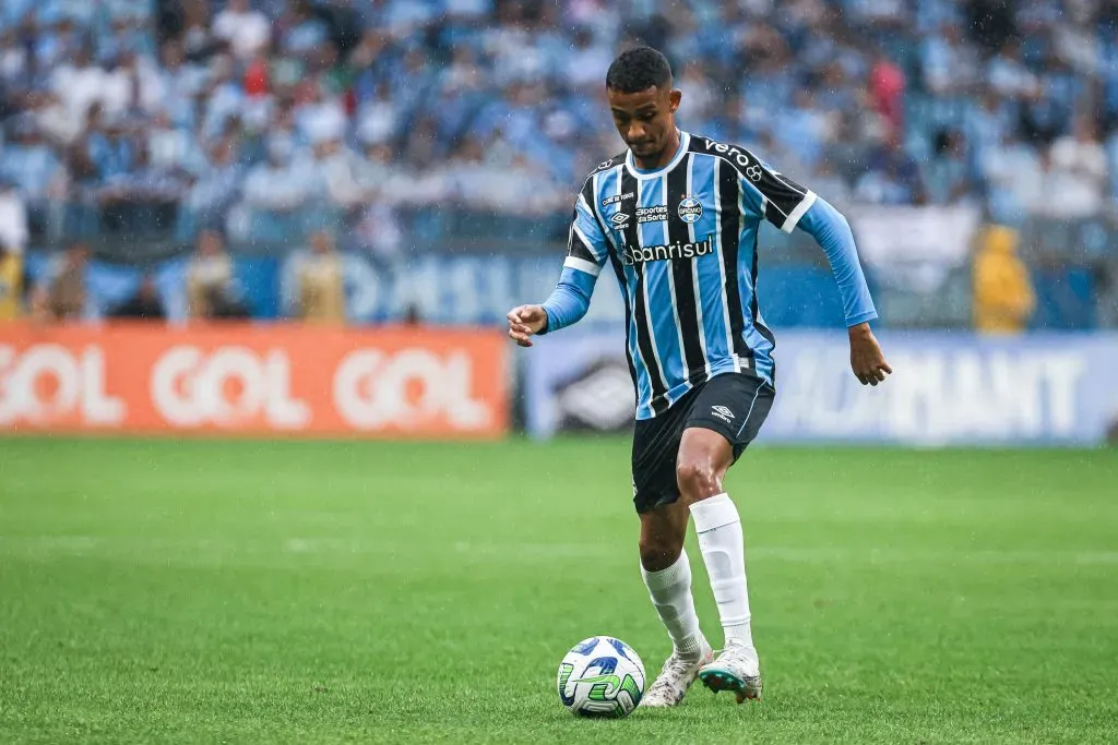 Andre Henrique jogador do Gremio durante partida contra o Corinthians no estadio Arena do Gremio pelo campeonato Brasileiro A 2023. Foto: Maxi Franzoi/AGIF