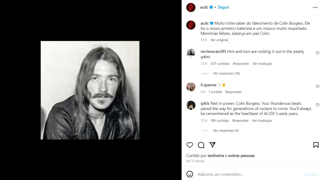 Colin Burgess morre aos 77 anos. Reprodução/Instagram