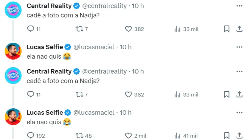 Lucas Selfie responde pergunta nas redes sociais. Reprodução/X