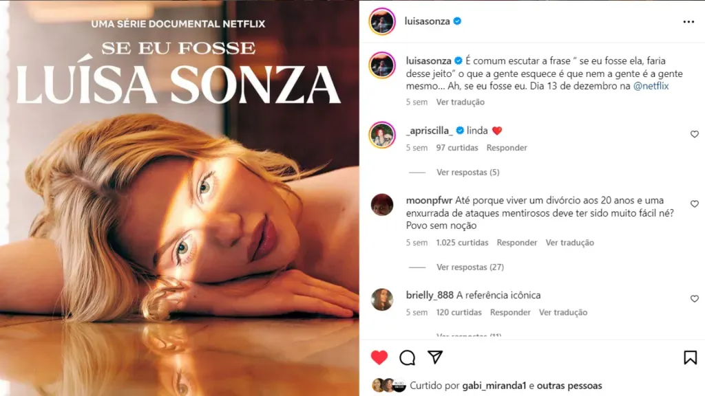 Documentário “Se eu fosse Luísa Sonza”. Reprodução/Instagram