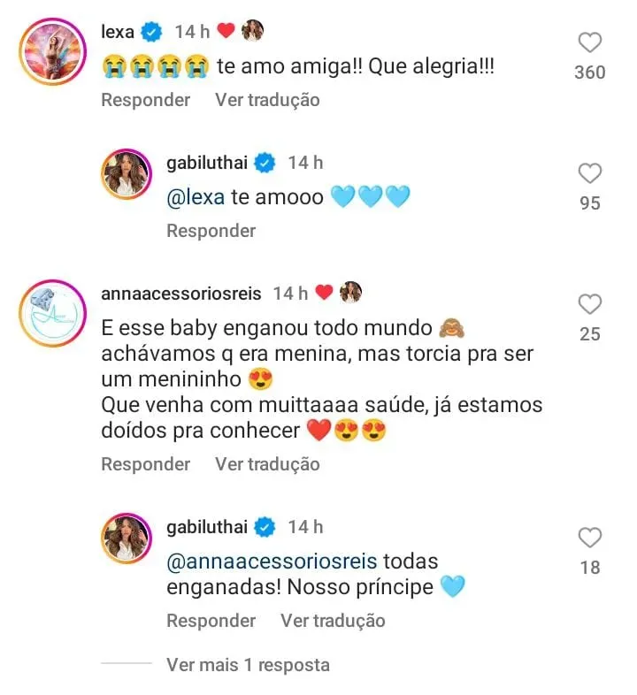 Comentários internautas - Foto: Instagram Gabi Luthai