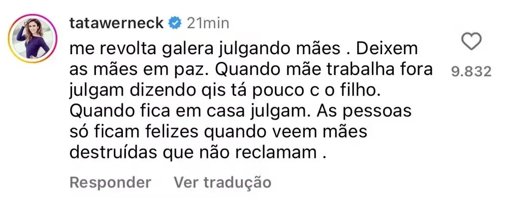 Tata Werneck rebate críticas contra Bruna Biancardi. Reprodução: Instagram/Tata Werneck.