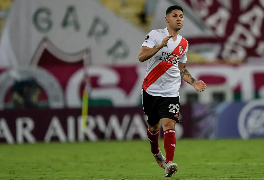RJ – Rio de Janeiro – 22/04/2021 – LIBERTADORES 2021, FLUMINENSE X RIVER PLATE – Montiel jogador do River Plate comemora seu gol durante partida contra o Fluminense no estadio Maracana pelo campeonato Libertadores 2021. Foto: Thiago Ribeiro/AGIF