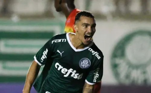 Ruan Ribeiro, em comemoração de gol pelo Palmeiras – Foto: Fabio Menotti / Palmeiras