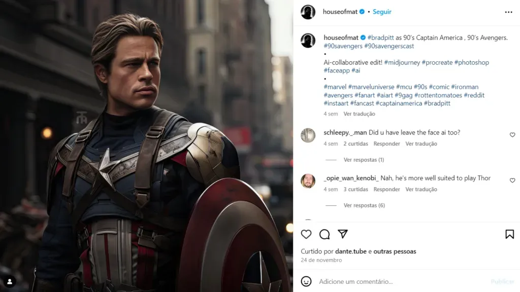 Brad Pitt de Capitão América. Reprodução/Instagram