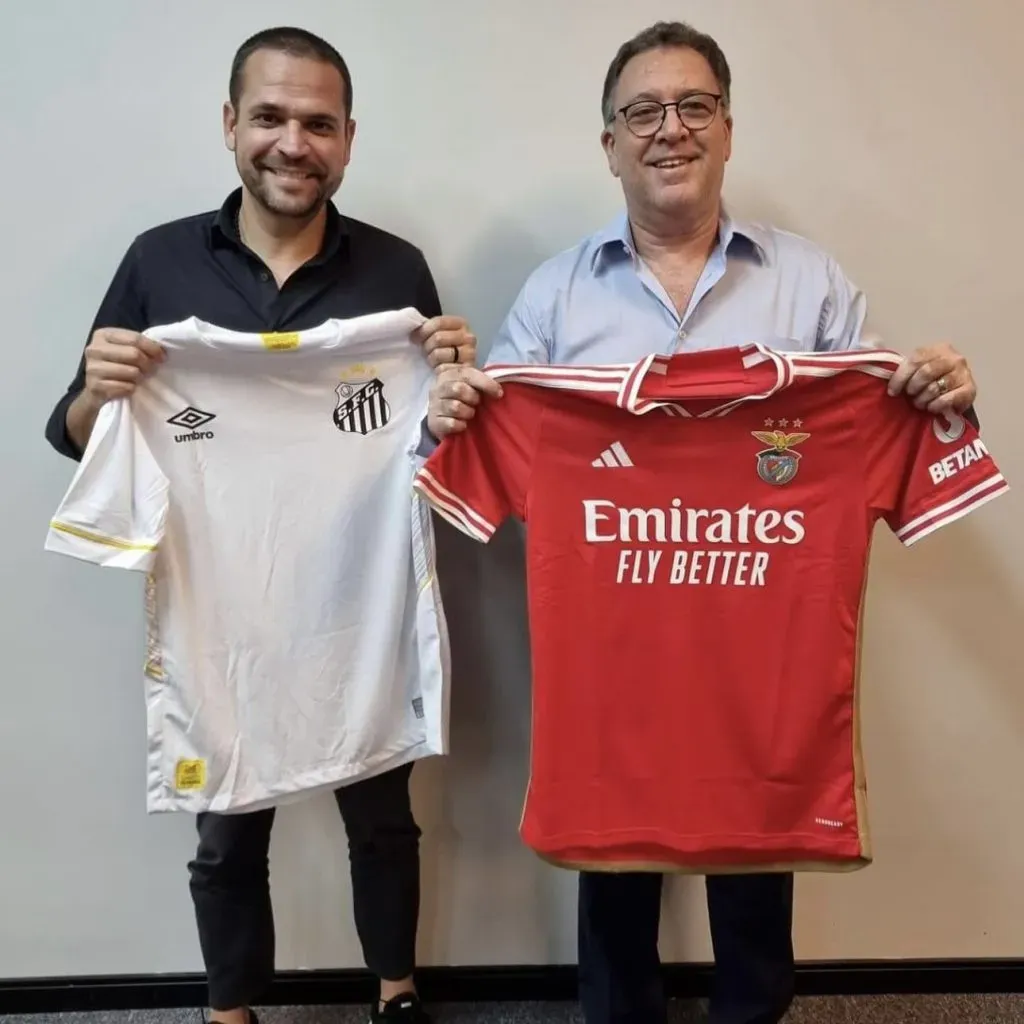 Marcelo Teixeira recebe diretor de futebol do Benfica – Foto: Divulgação/Santos FC