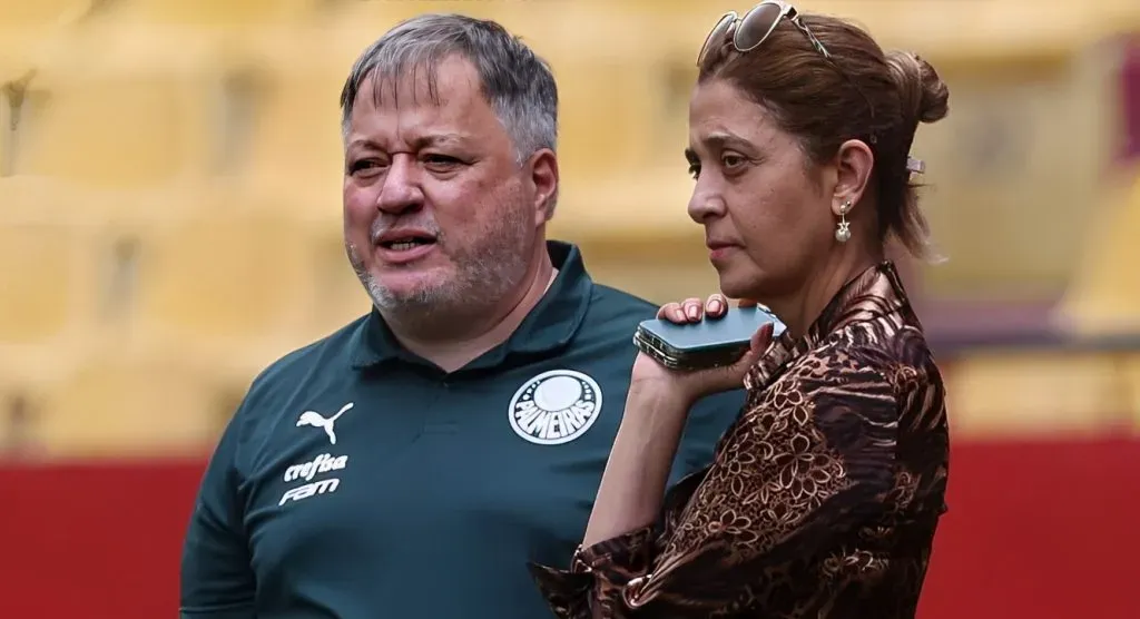 Leila Pereira e Anderson Barros, acompanham treino do Palmeiras – Foto: Cesar Greco